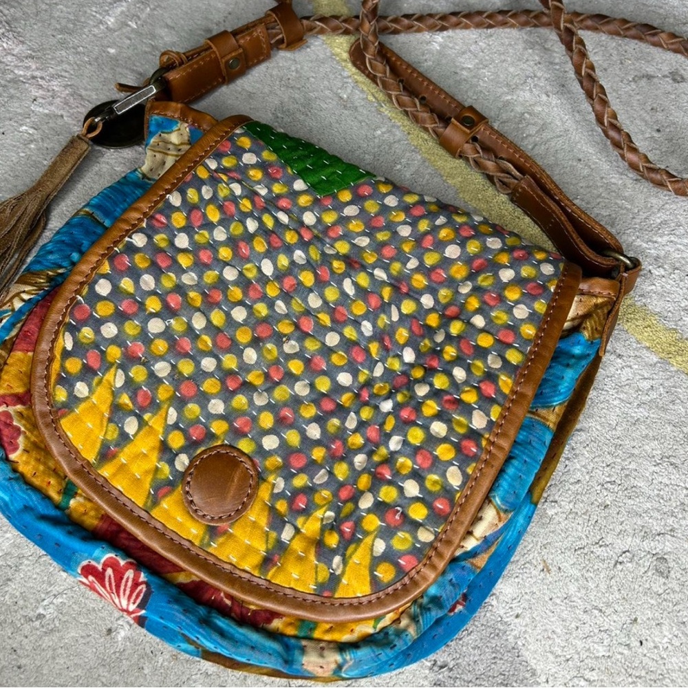Boho Chic Crossbody Bag with Floral Accents